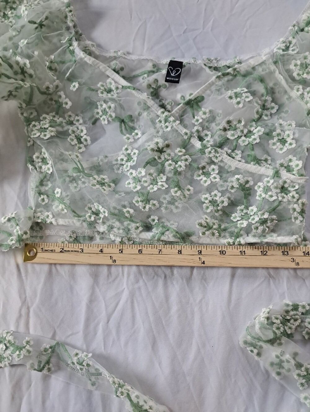 Windsor Sheer Floral Embroidered Wrap Top Fairy Cottage Coquette Garden Party M - Picture 13 of 15
